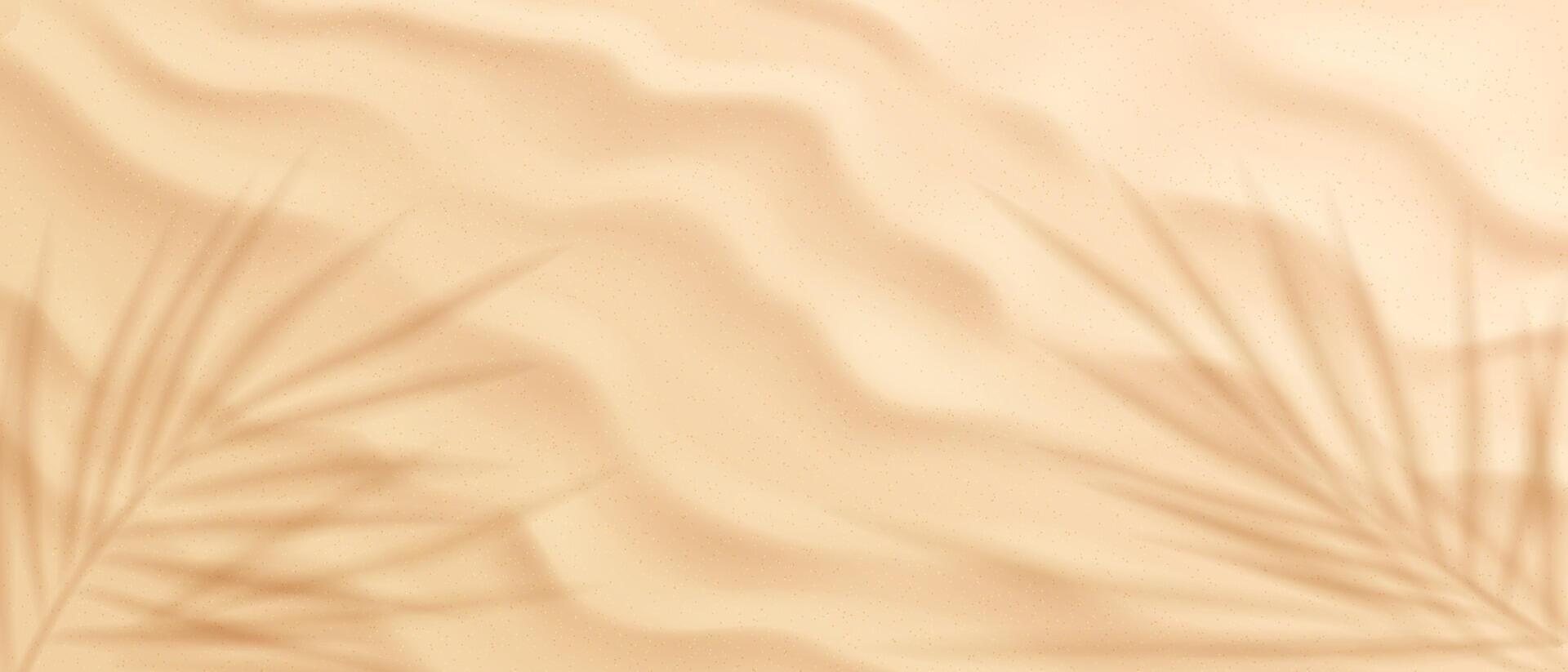 Sandy background, top view. Abstract background with soft sand texture. Palm leaf shadows create tropical feel. Warm beige tones enhance soothing ambiance. Great for digital design uses. vector