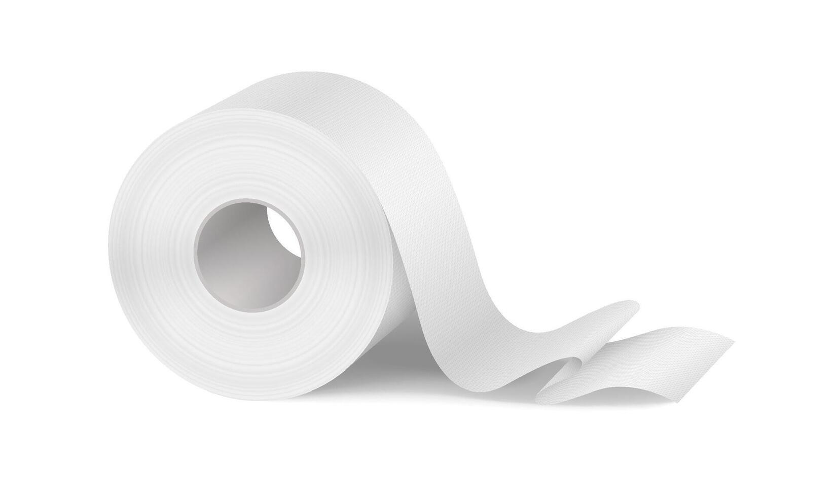 Toilet paper roll illustration, clean white color, hygiene and bathroom. Simple and realistic style. Essential household supply on plain backdrop. vector