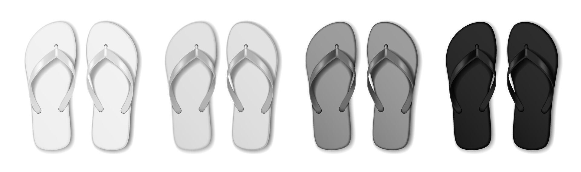 Collection of monochrome flip flops in gradient shades from white to black. Elegant minimal design perfect for summer fashion displays. Vibrant and stylish footwear. vector