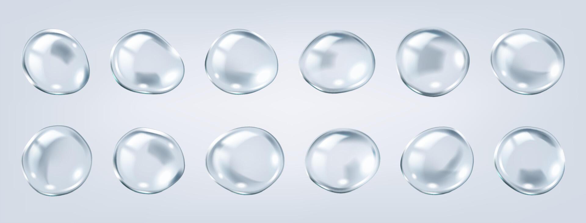 molecular bubbles of collagen structures realistic color icons set. Skincare medical research of 3d objects bundle on grey vector