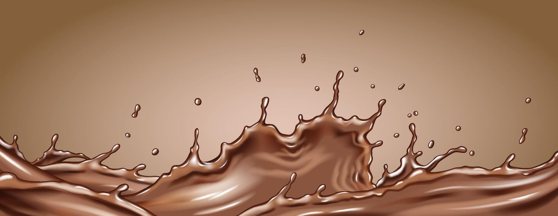 Vivid illustration of a chocolate liquid splash. Captured in motion, it creates an energetic and dynamic visual. Rich brown tones enhance this mesmerizing image. vector