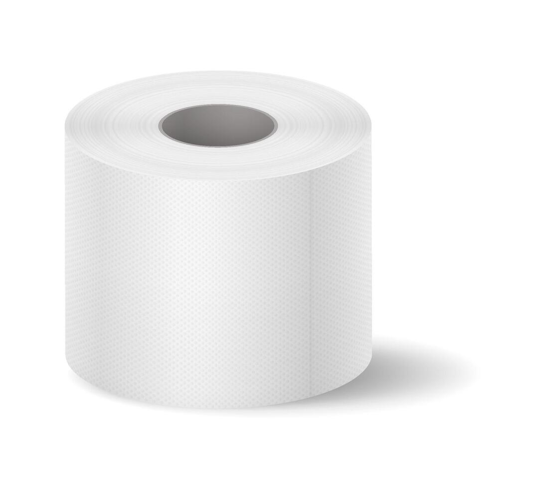 Realistic illustration of a white toilet paper roll. Simple and clean design. Perfectly depicted with soft shadows. Useful for hygiene and household themes. vector