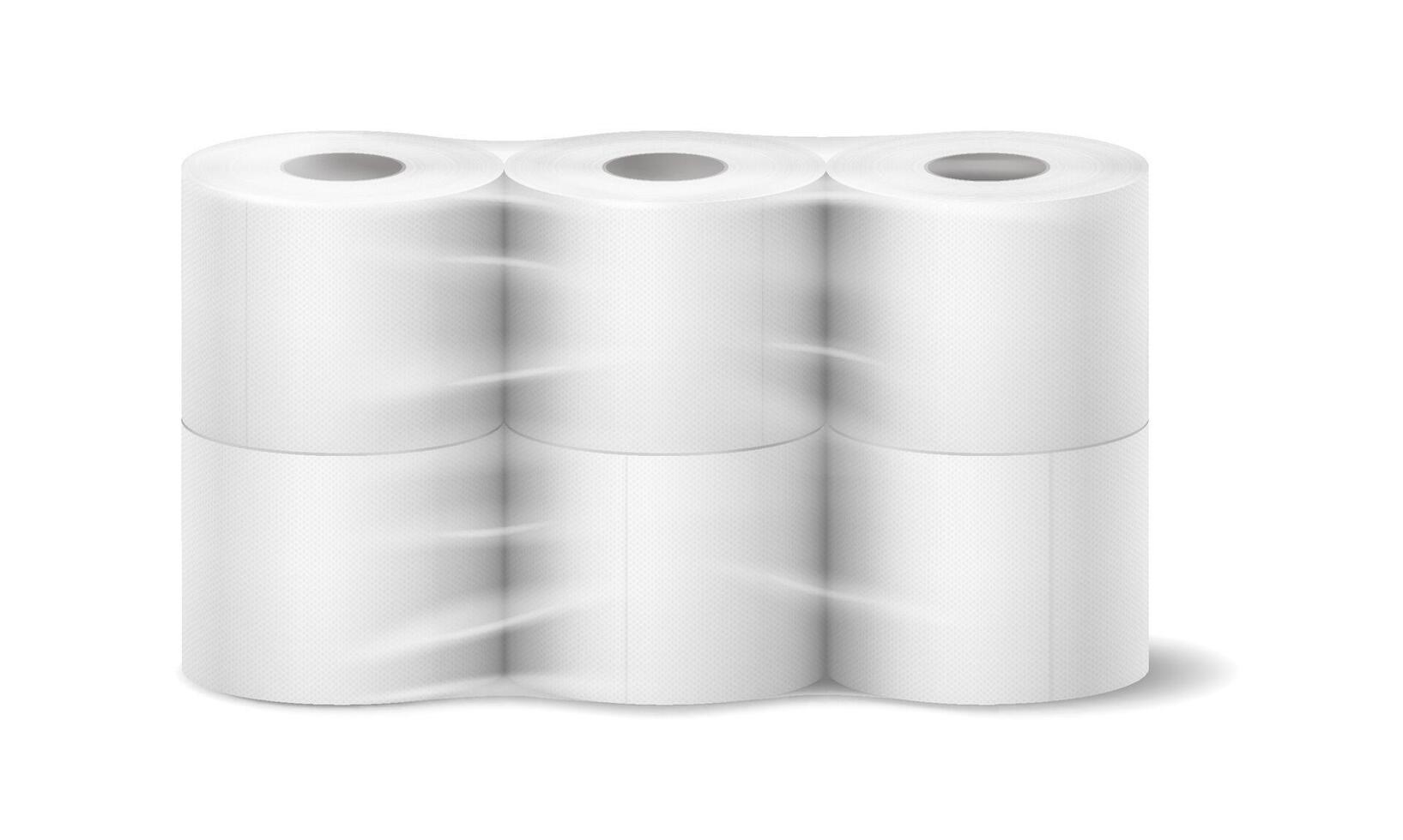 Illustration of a pack of white toilet paper rolls in a realistic style. Neutral colors represent hygiene and household essentials. Isolated on a white background. vector