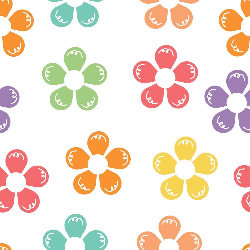 Seamless pattern cartoon flowers and leaves. cute botanical wallpaper and pattern vector