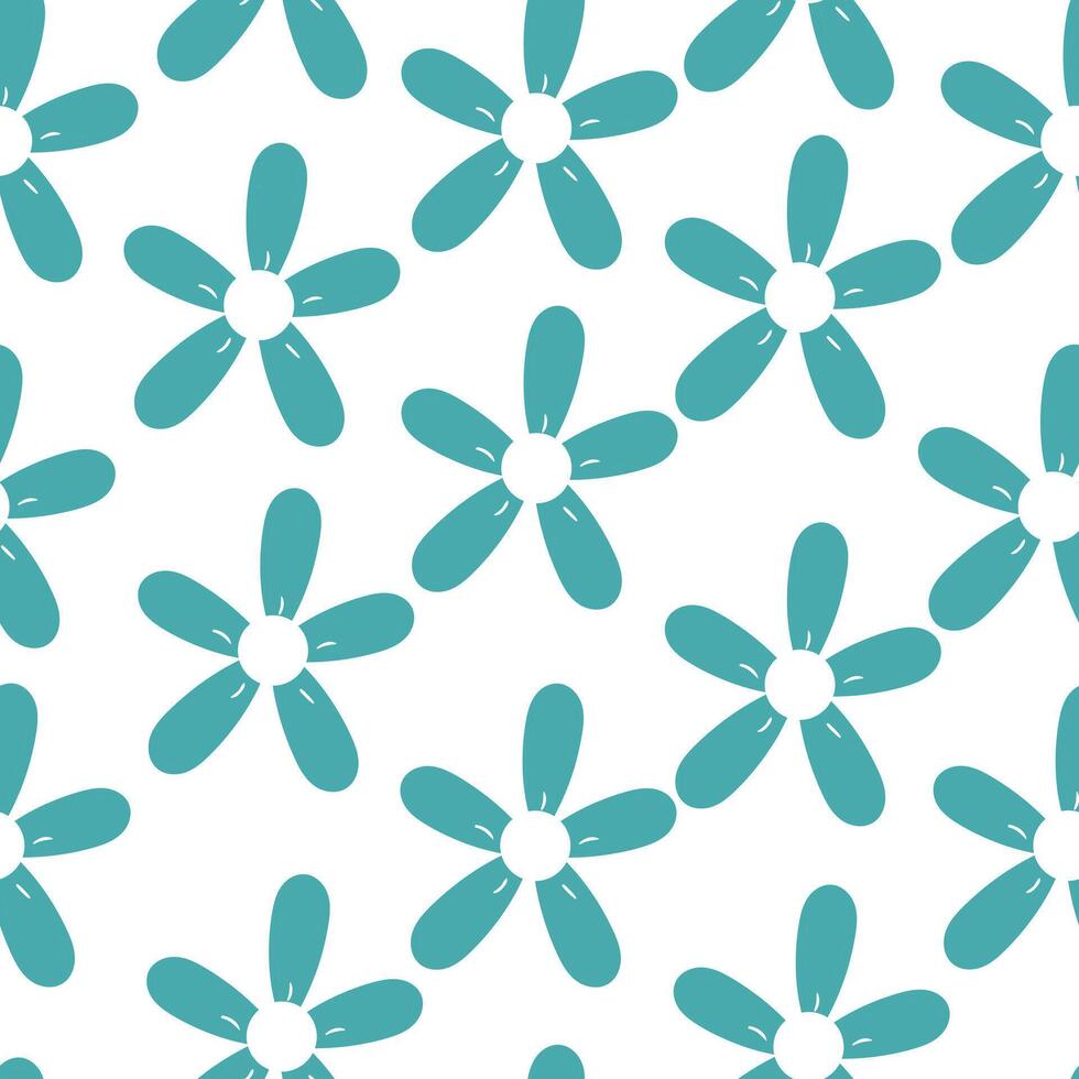Seamless pattern cartoon flowers blue and leaves. cute botanical wallpaper and pattern for gift wrap paper vector