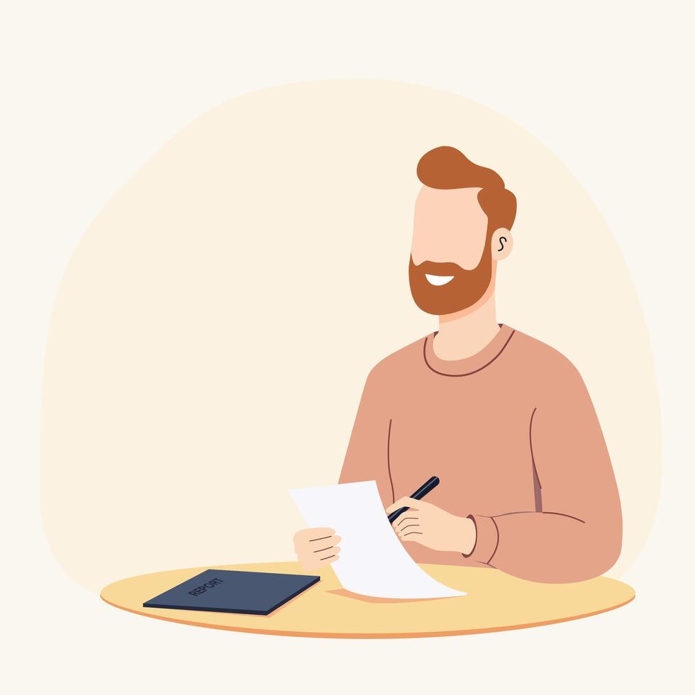 A man is reading and cheking about a report of monthly work vector