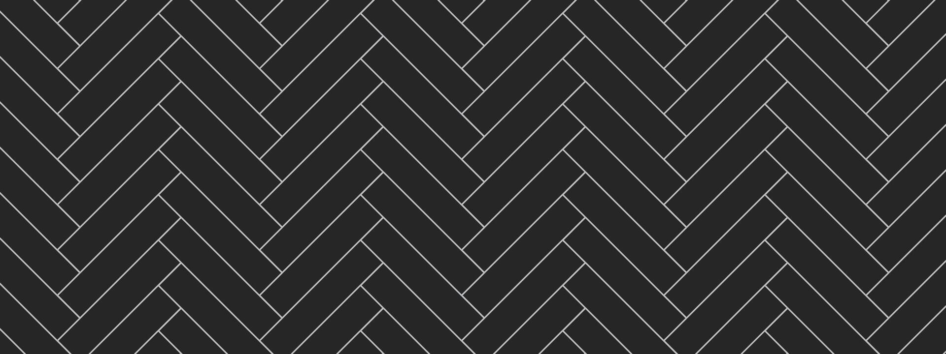 Black herringbone floor with visible white tile lines. Seamless pattern shows repeating texture in modern layout. Geometric surface design for various uses. illustration. vector