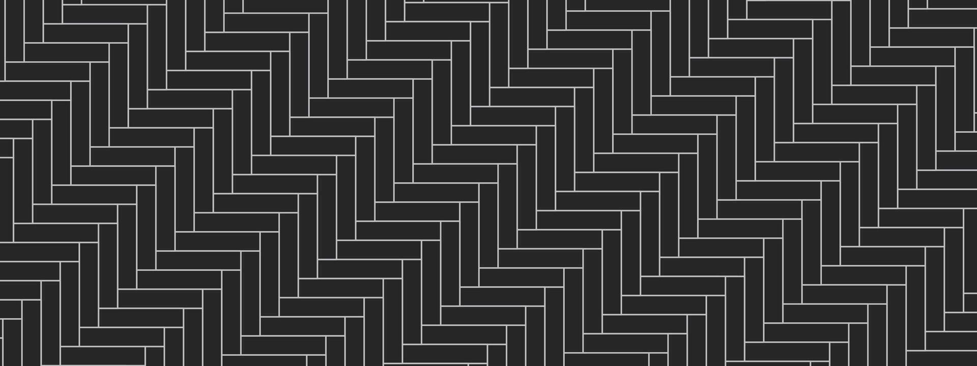 Black floor pattern in herringbone layout. Tile texture with white seams creates seamless contrast. Optical illusion. Clean base for interior or digital use. illustration. vector