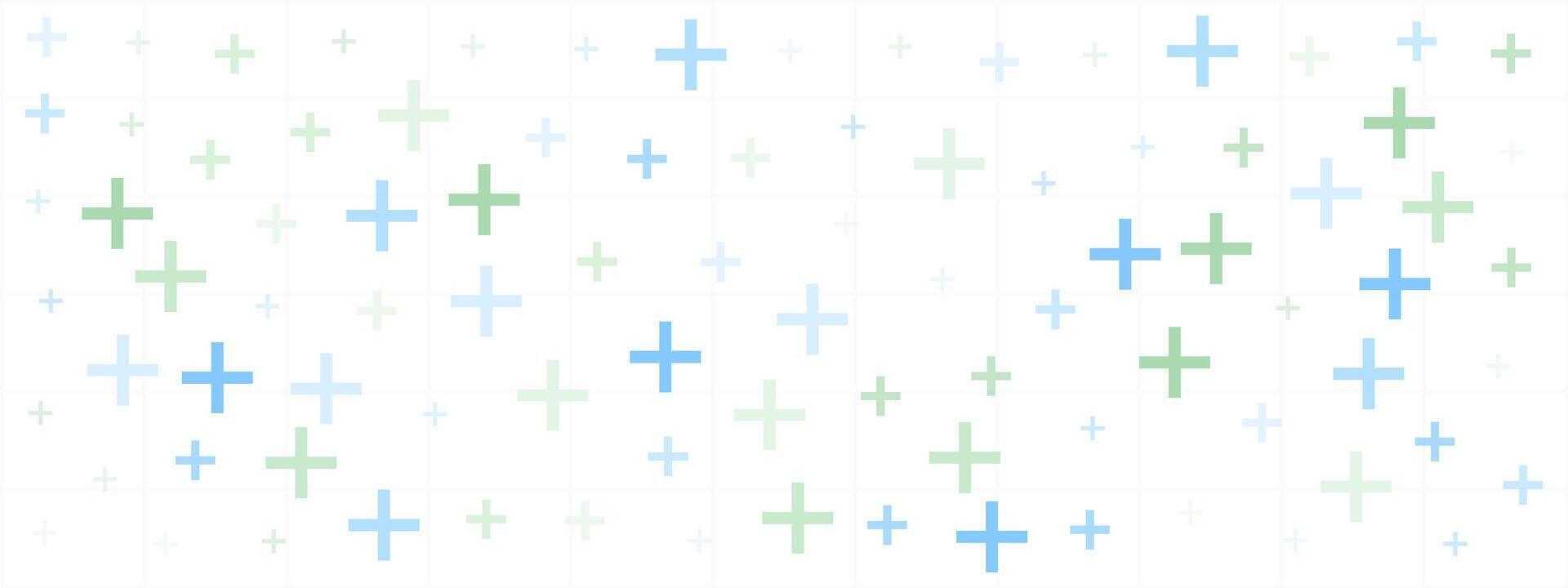 Abstract background with blue and green plus signs in medical style. Seamless pattern ideal for healthcare, pharmacy or hospital-themed projects. Neutral and modern look. vector