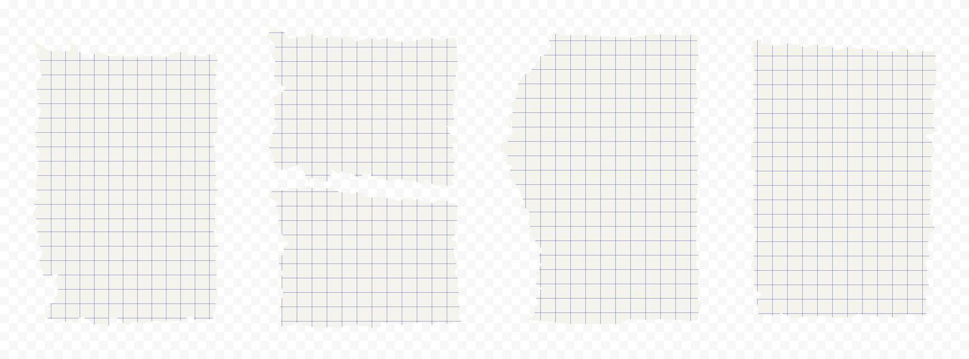 Set of white torn or ripped notebook sheet in blue square. Album edge, notebook tear or blank page divided illustration. Abstract social media banner background. vector
