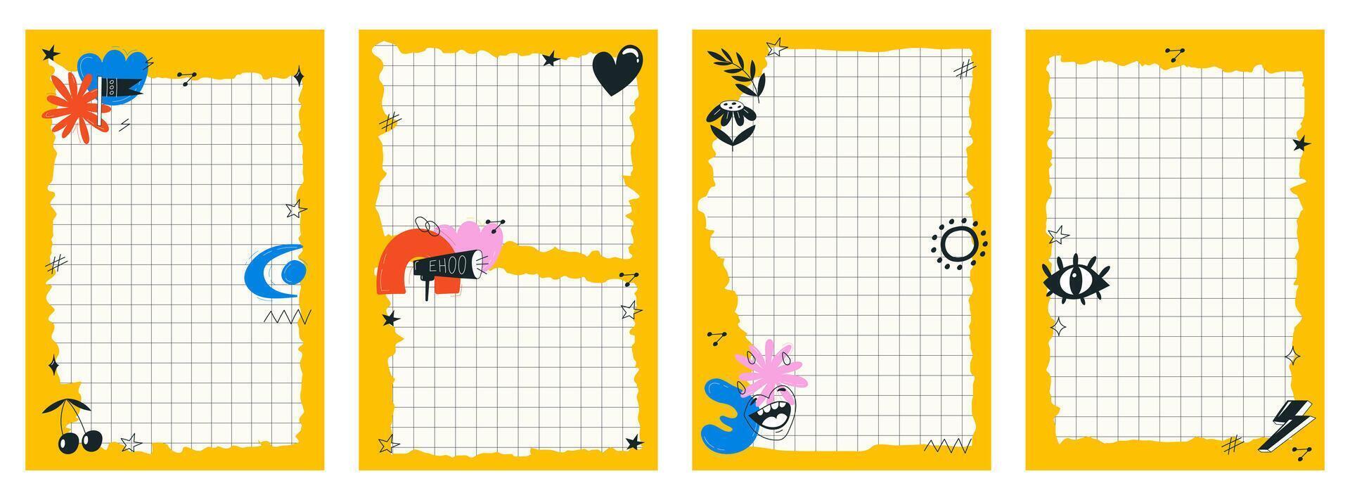 Set of planners and to do list with retro illustrations. Template for agenda, schedule, planners, checklists, notebooks, cards and other stationery. stock illustration vector
