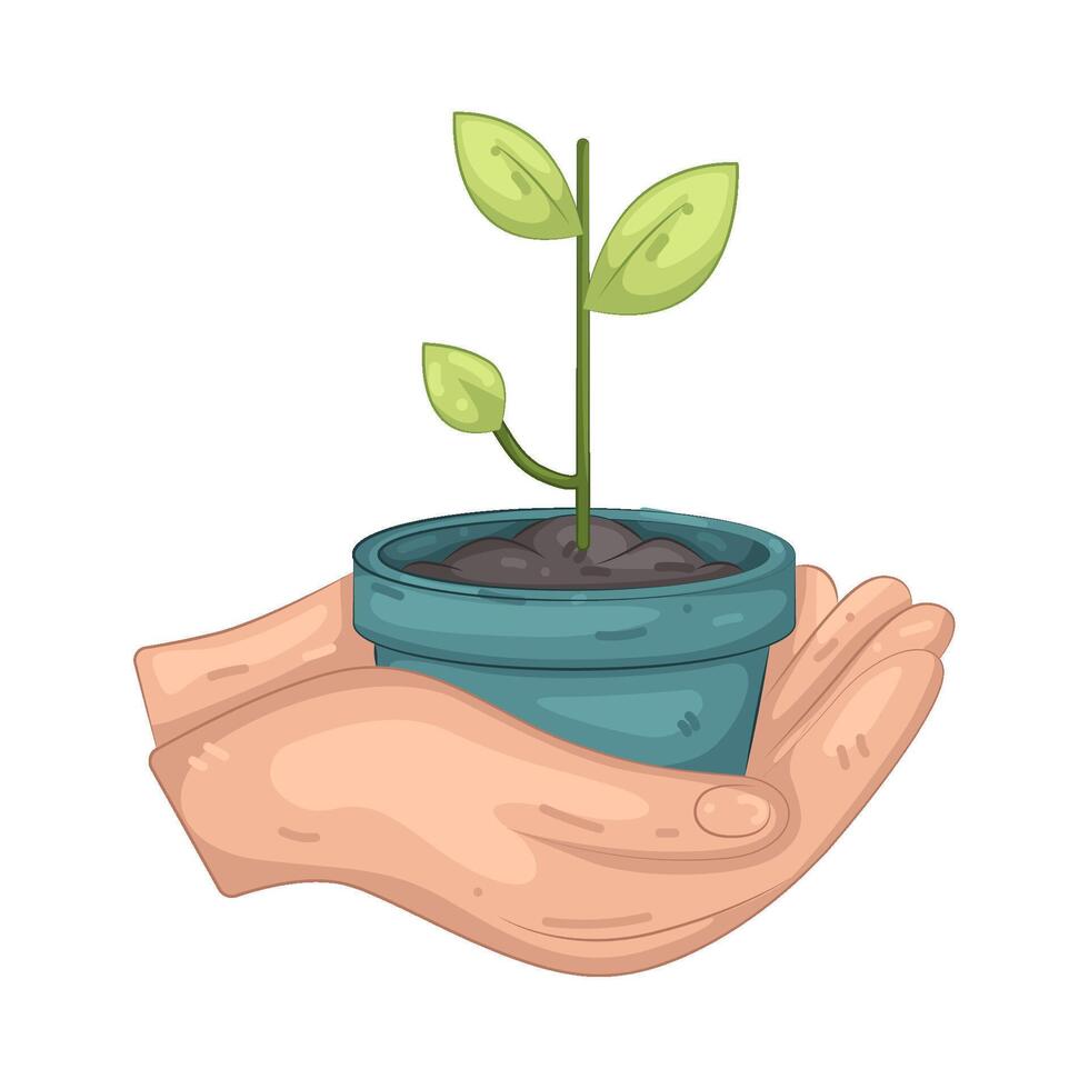 Illustration of hand holding plant pot vector