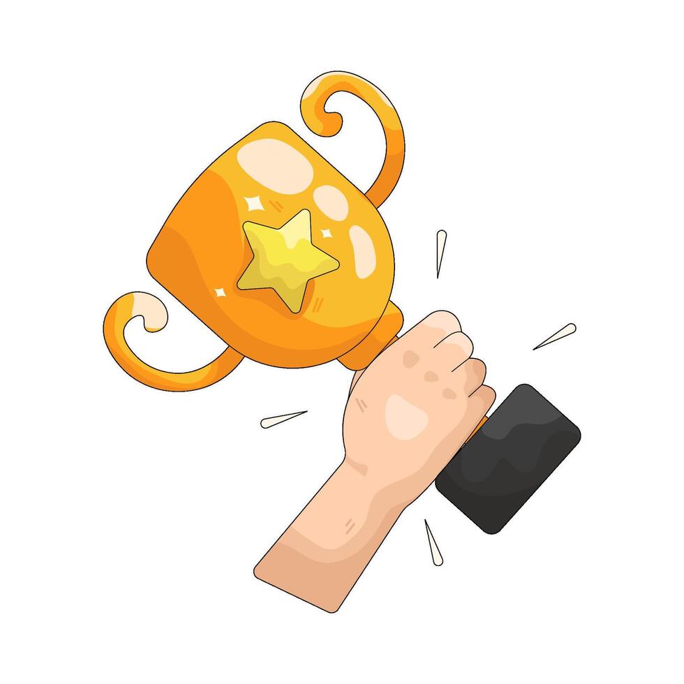 hand holding trophy vector
