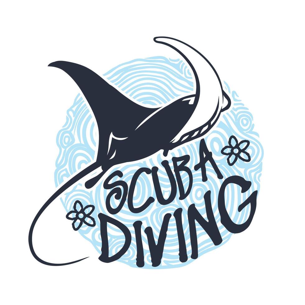 Scuba diving logo with a stingray vector