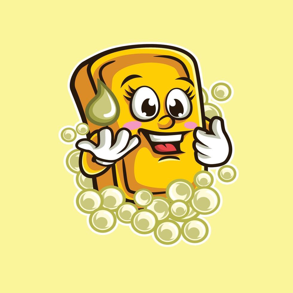 a cartoon character of a piece of toast with soap bubbles vector
