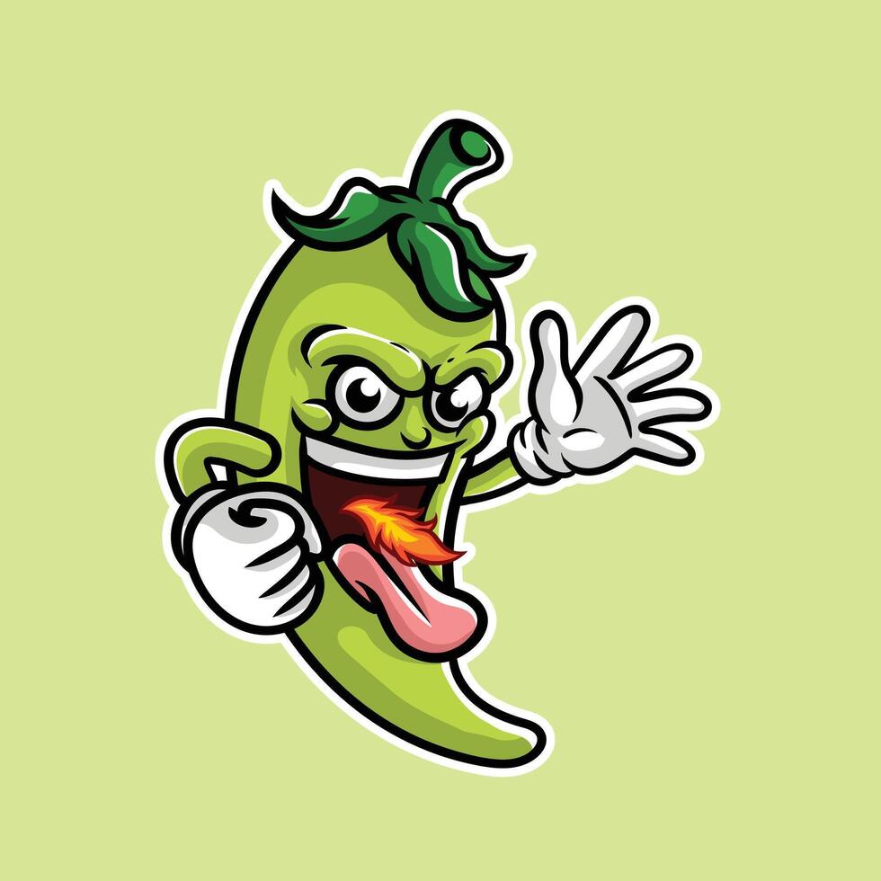 A cartoon green chili pepper with its tongue out vector