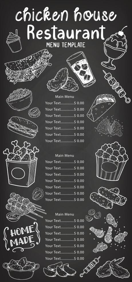 Hand drawn chalkboard menu, stylish and simple design. Suitable for restaurant and cafe food menus, usable template. vector