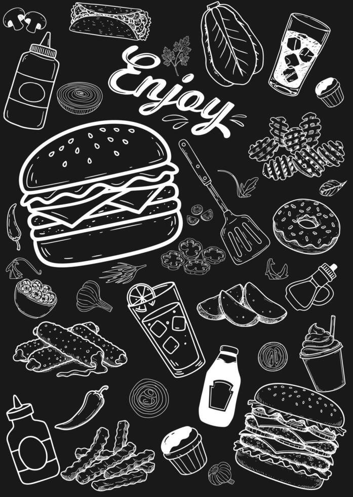 Hand-drawn chalkboard menu, ideal for simple and aesthetic use in restaurant and cafe menus. vector