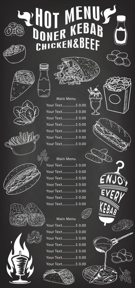 The overall design of the menu provides a warm presentation and positively affects the customer experience. vector