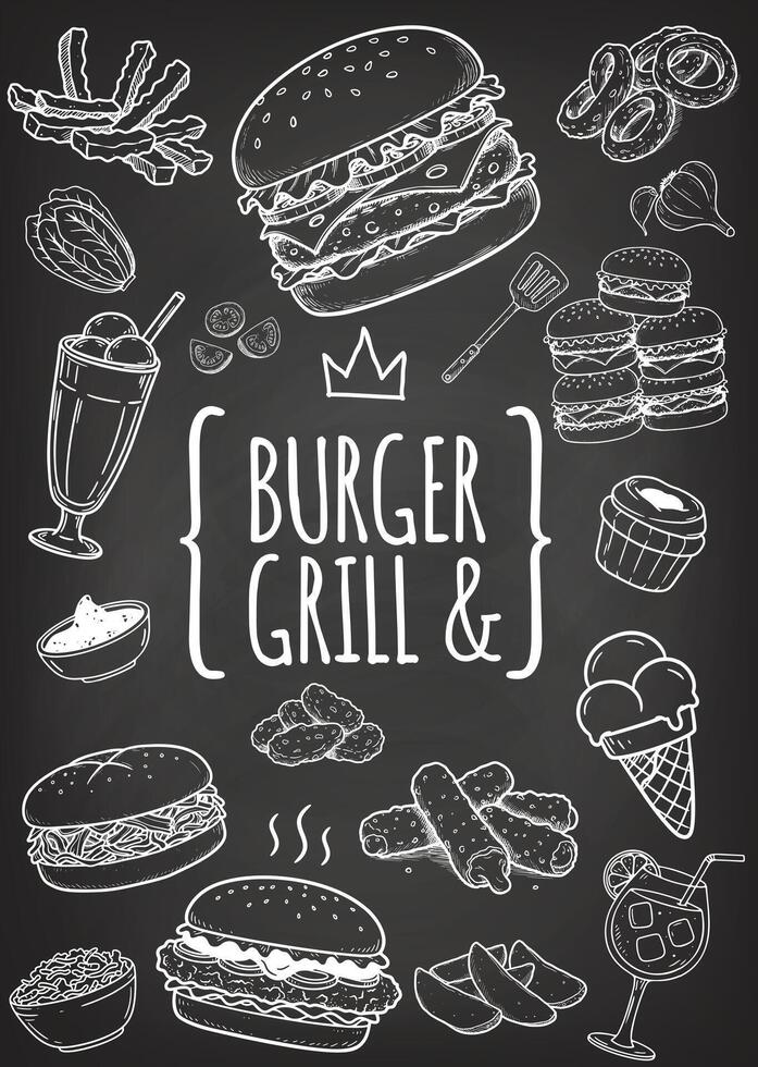 Blackboard hand-drawn menu, restaurant menu . vector