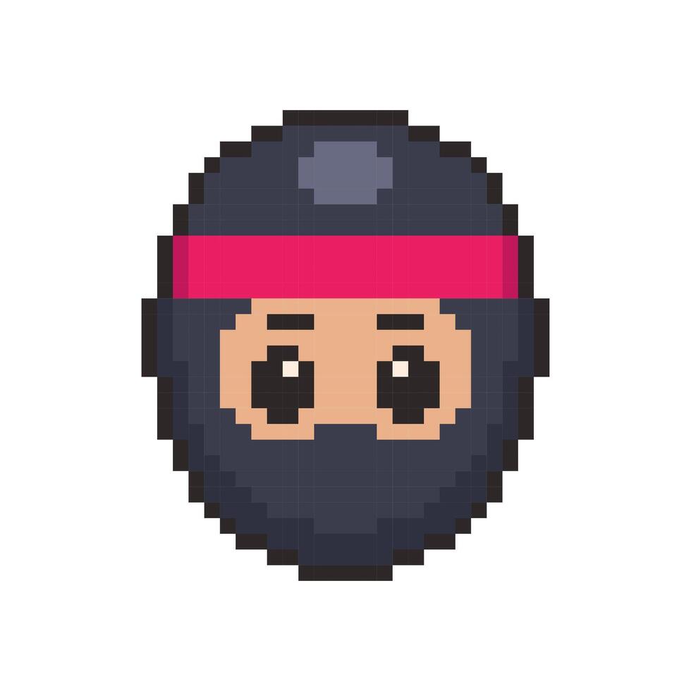 Pixel art Cute Ninja Face game asset design vector