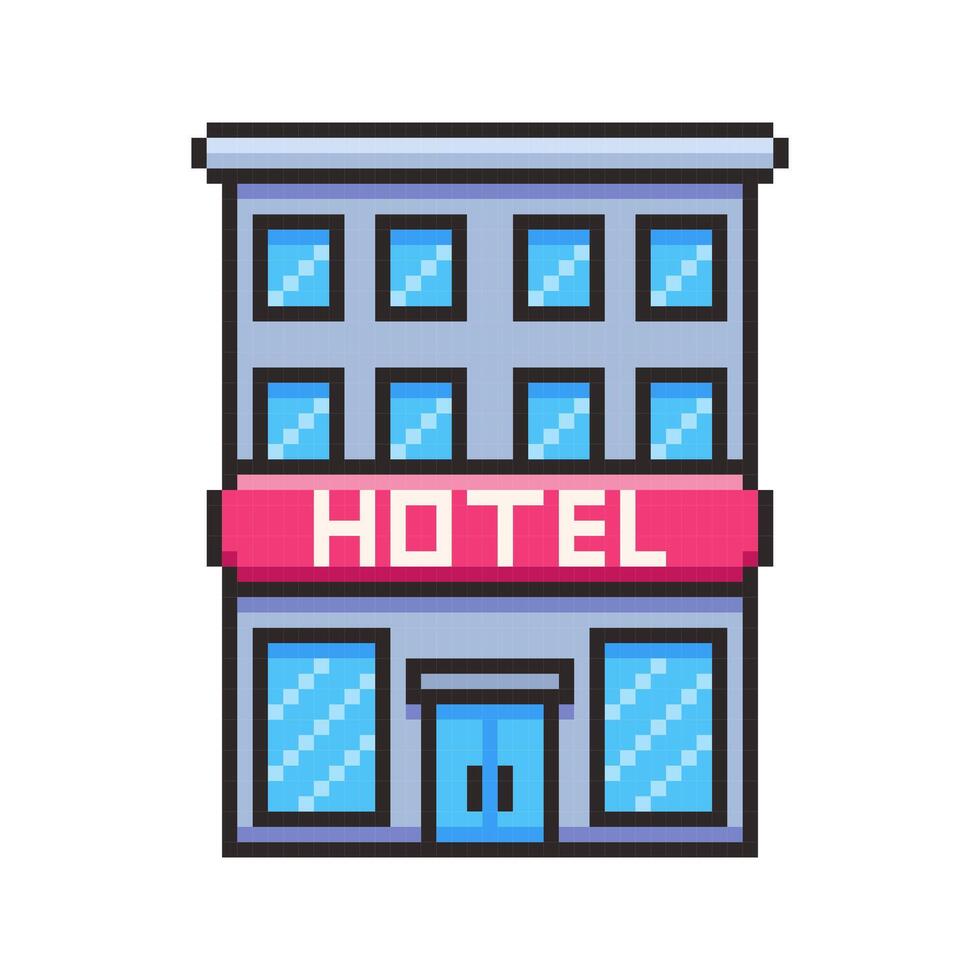 Pixel art Hotel Building game asset design vector