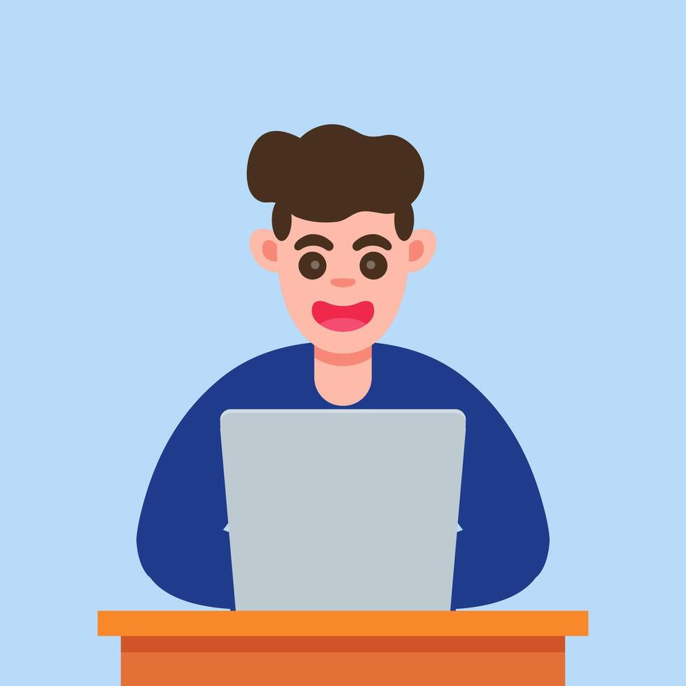 Cute Cartoon Boy Working on Laptop character design vector