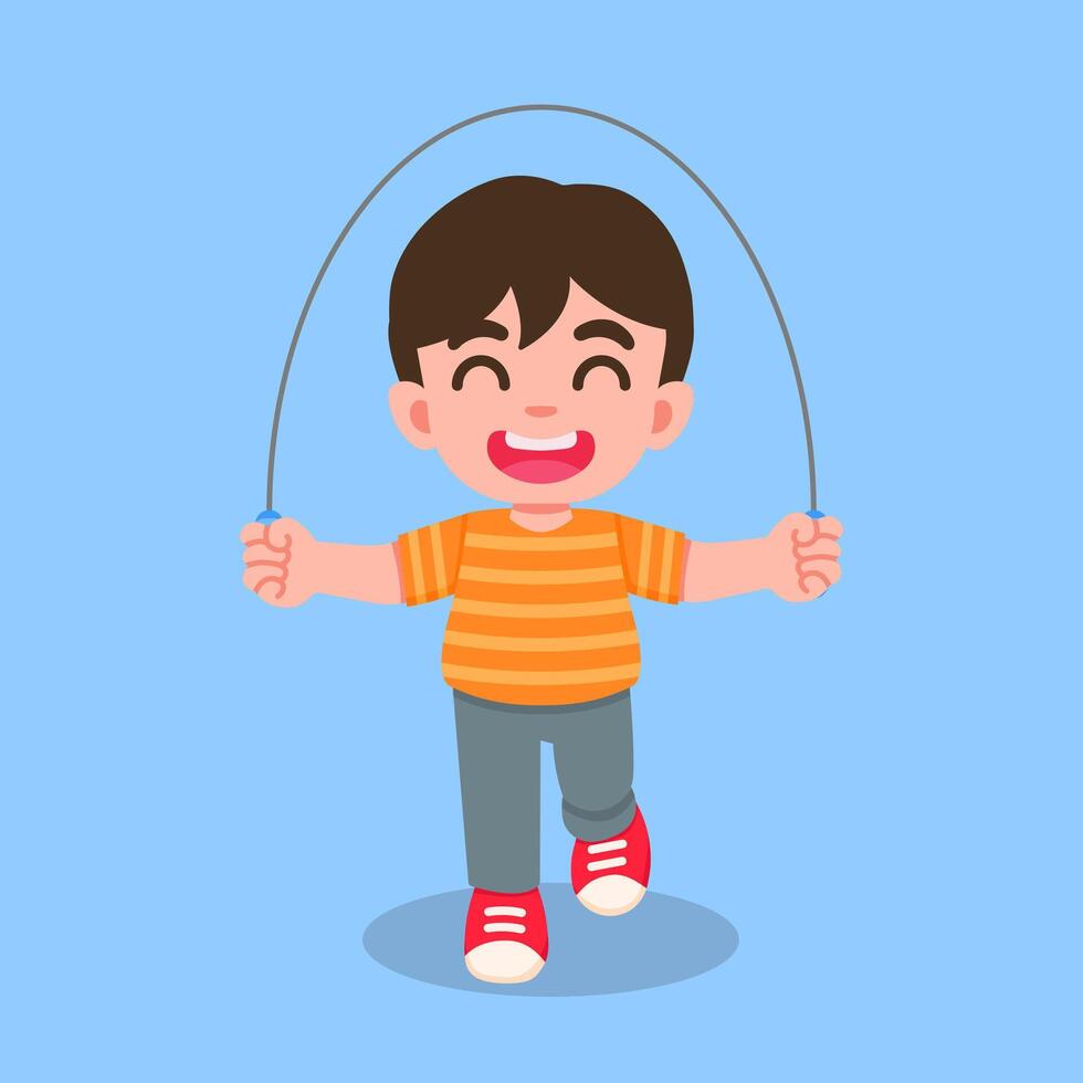 Cute Cartoon Boy Jumping Rope character design vector