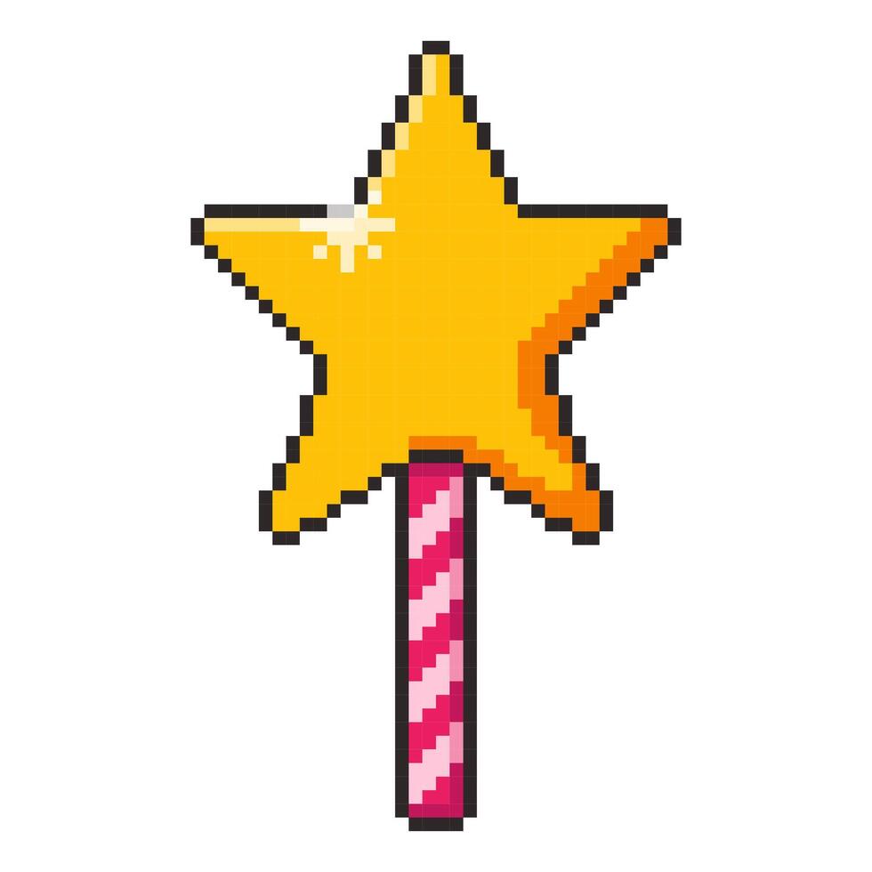 Pixel art Magic Wand with Star game asset design vector