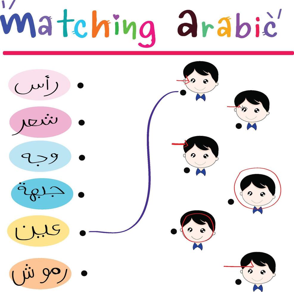 Arabic Body vocabulary matching game vector
