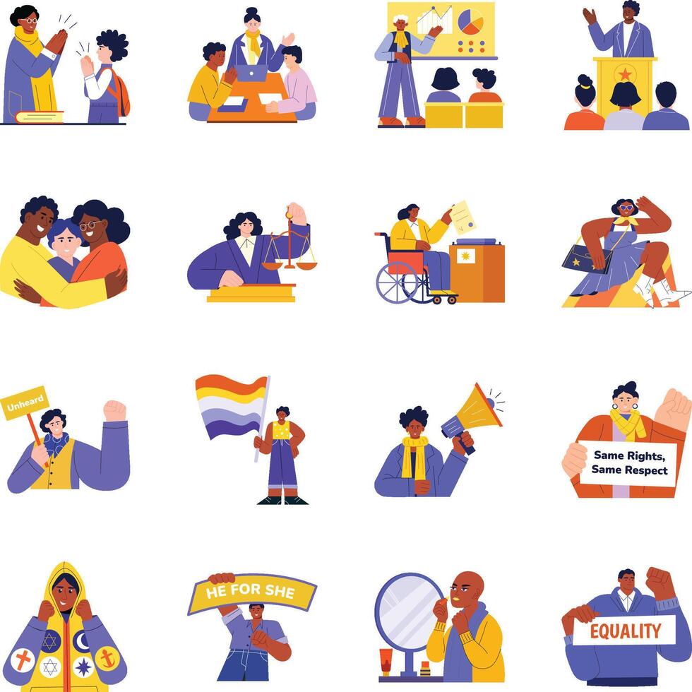 Pack of Multicultural Flat Style Illustrations vector