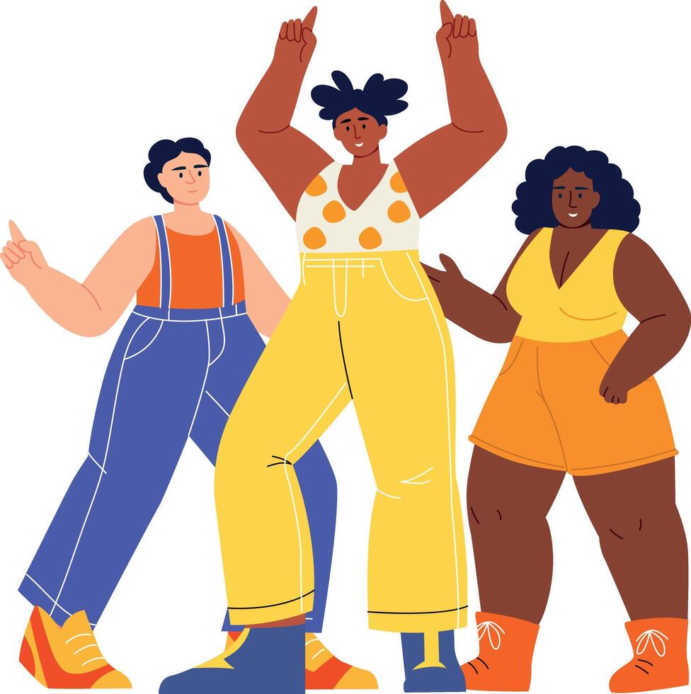 Flat style illustration showing persons promoting body positivity vector