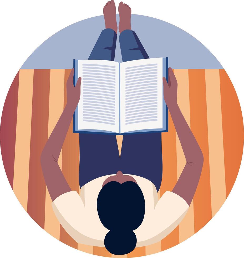 Flat style illustration depicting a bibliophile character reading a book vector