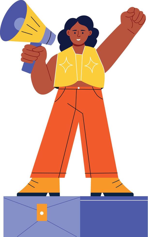 A flat style illustration showing a woman doing advocacy vector