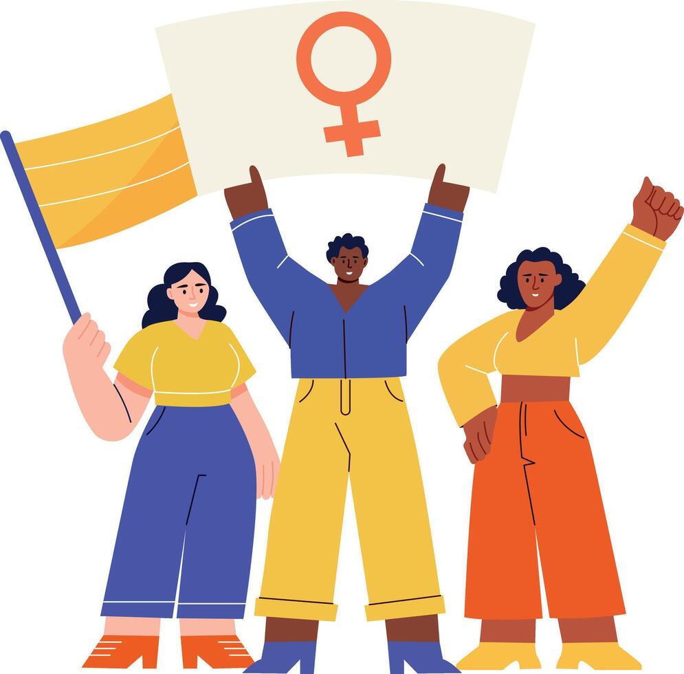 A flat style illustration showing feminism holding banners vector