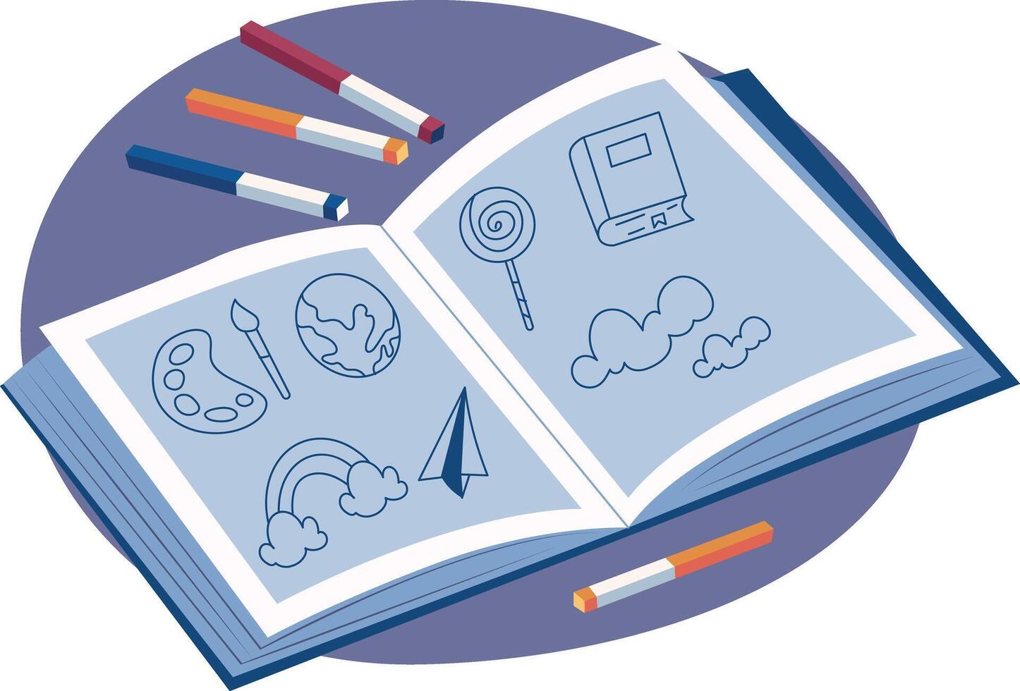 Flat style illustration showing a colouring book vector