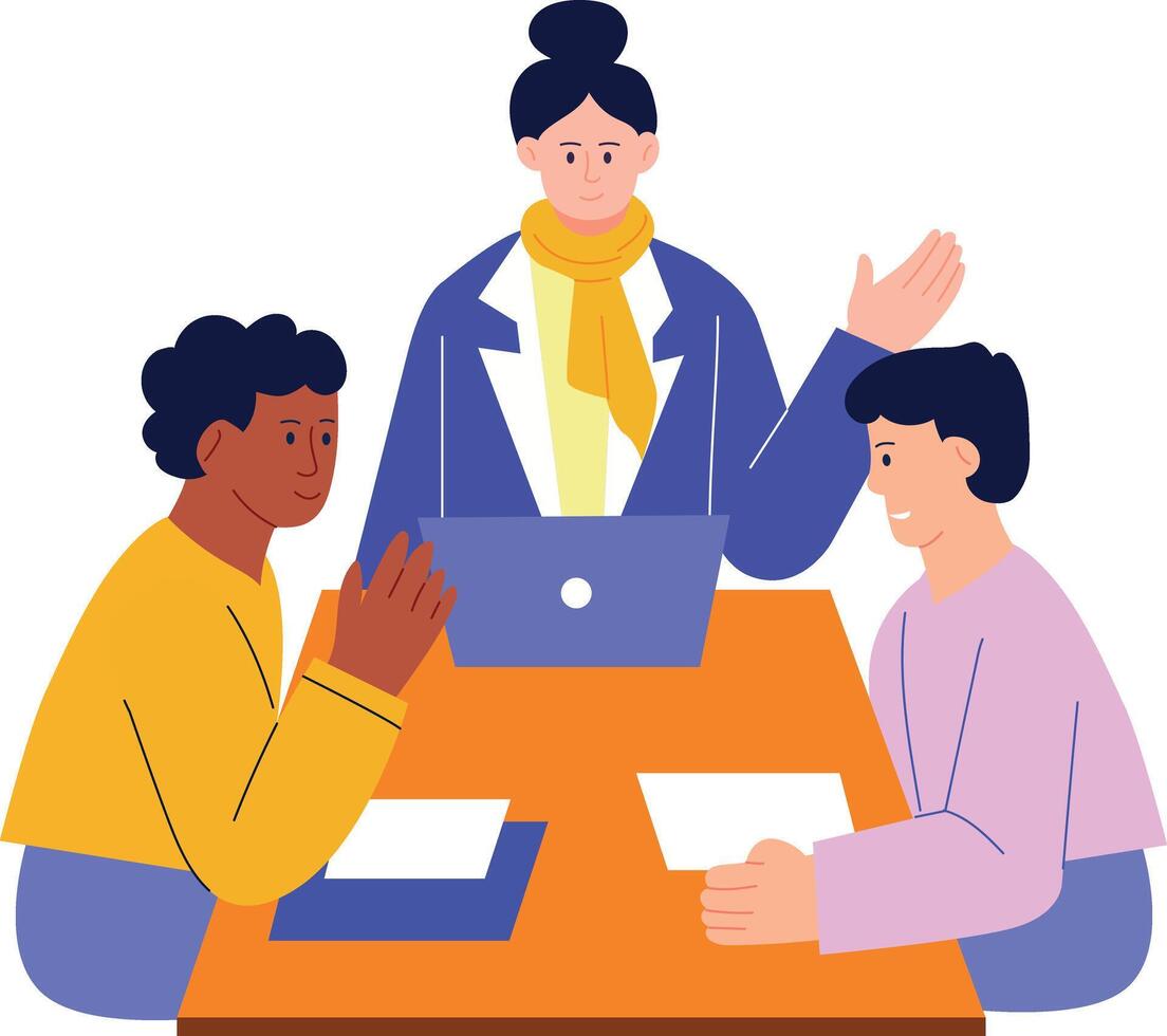 A flat style illustration showing shared leadership vector