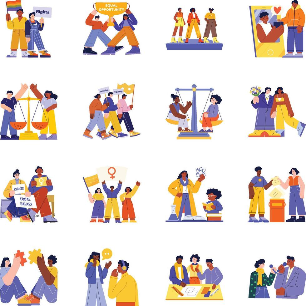 Set of Feminism Rights Flat Style Illustrations vector