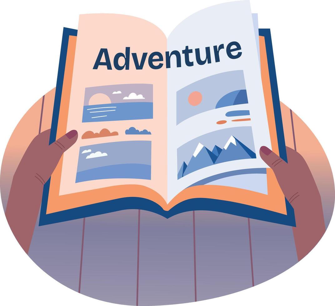 Flat style illustration showing an adventure book vector