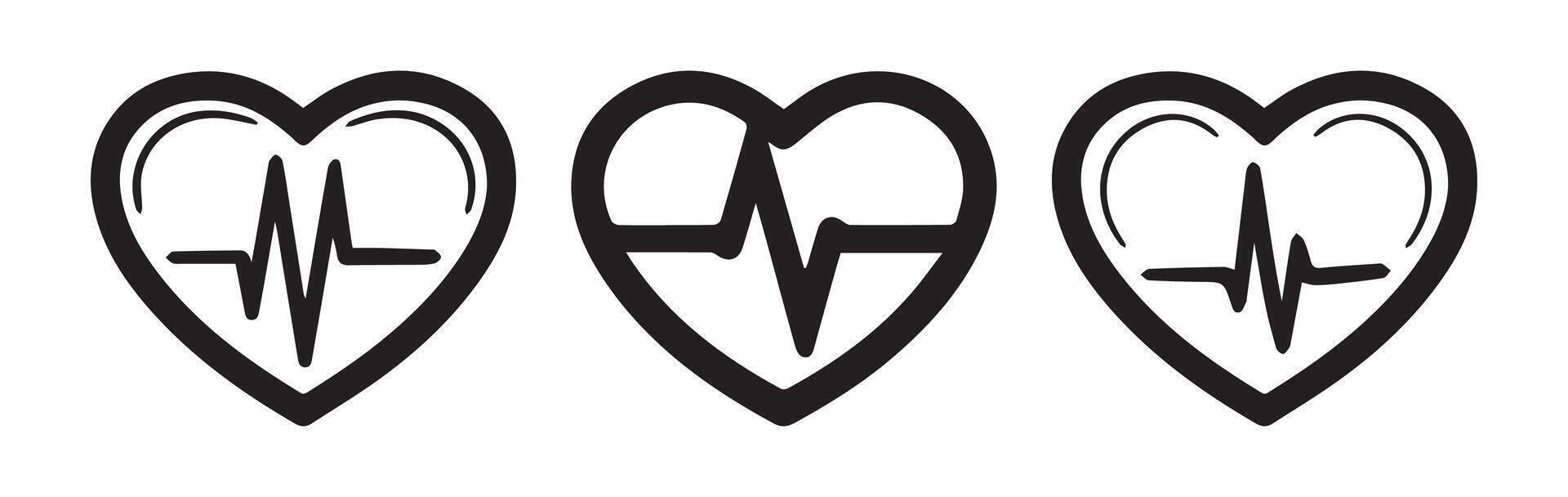 Heart beat icon set. Heartbeat simple black line web icon illustration. vector