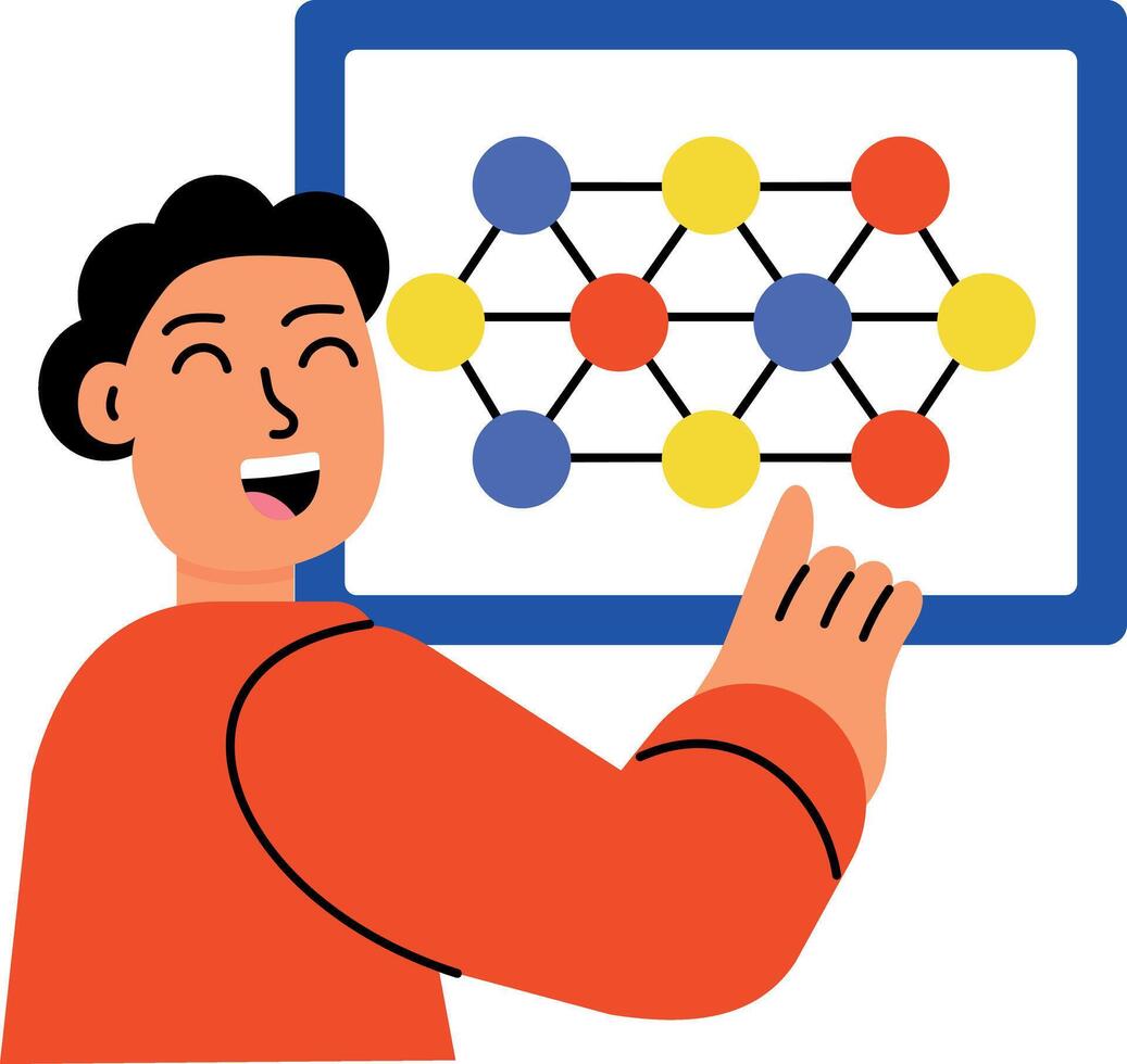 A flat style illustration showing a neural network vector