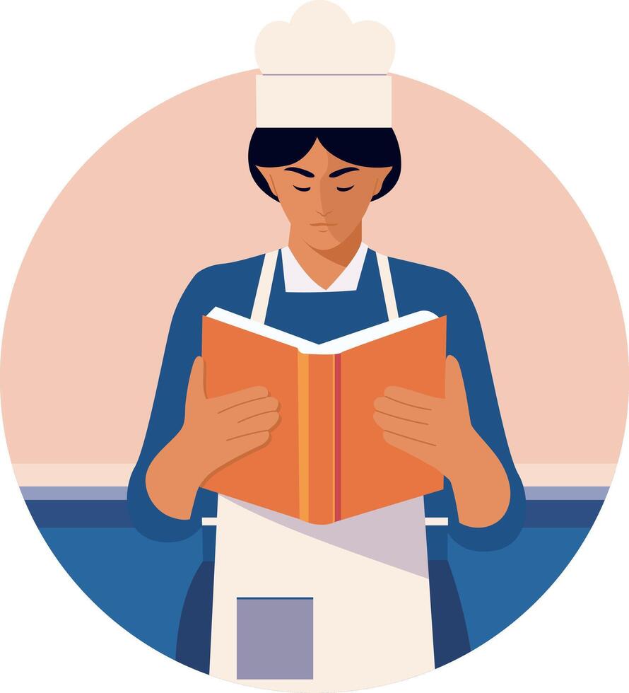 Flat style illustration showing a character holding chef book vector