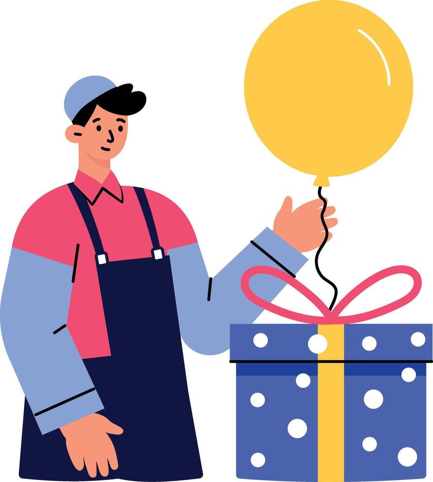 A flat style illustration showing delivery worker vector