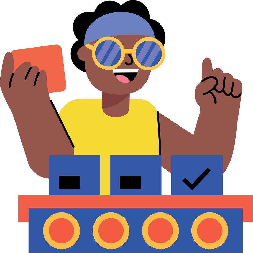 A flat style illustration showing an automated factory machine vector