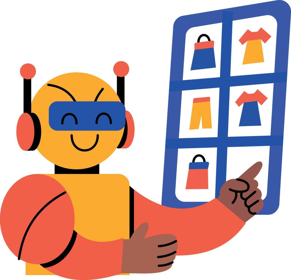 A flat style illustration showing a person doing ai shopping vector