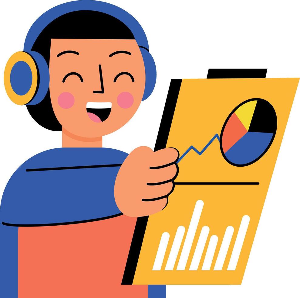 A flat style illustration showing a person holding sales chart vector