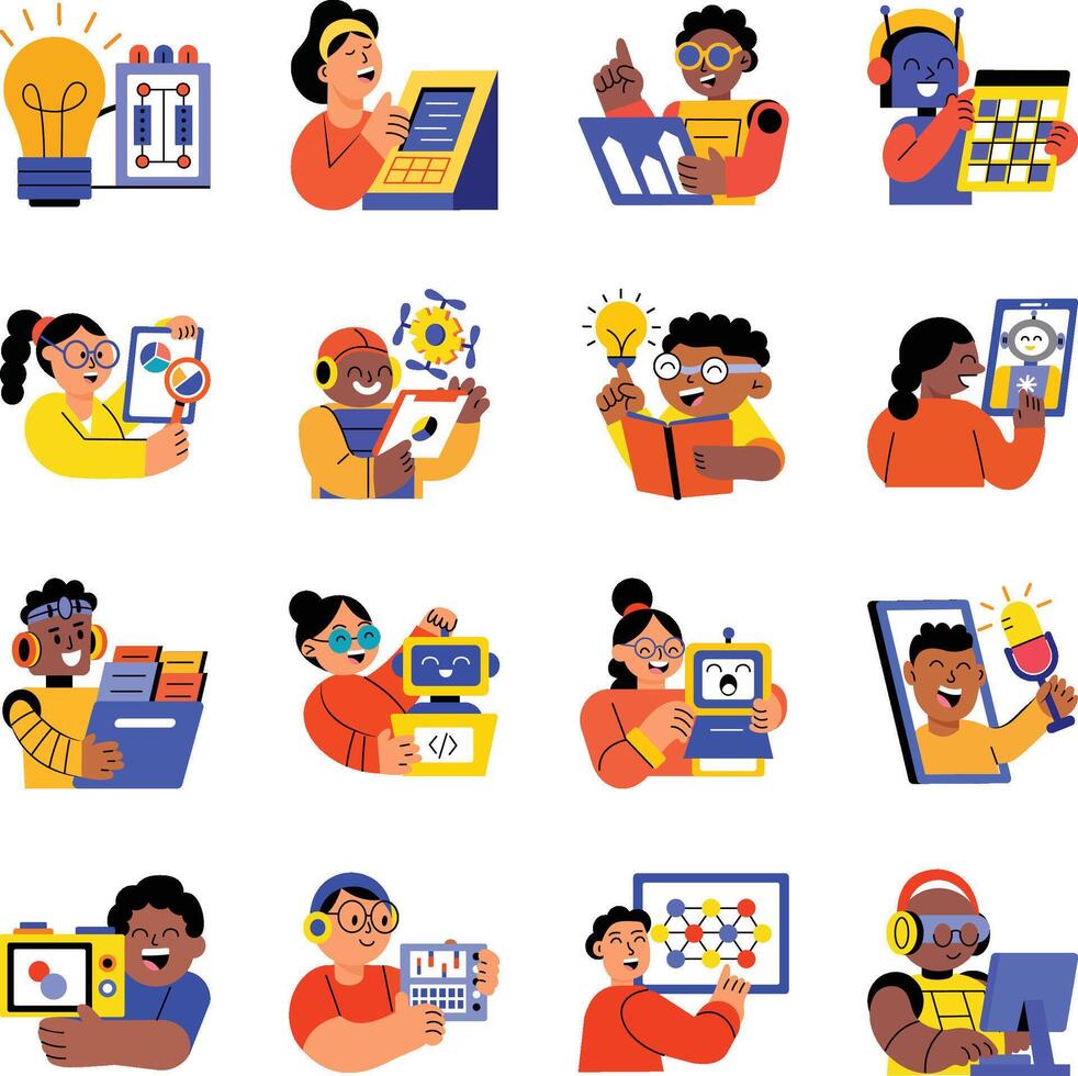 Set of Flat Style Artificial Intelligence Illustrations vector