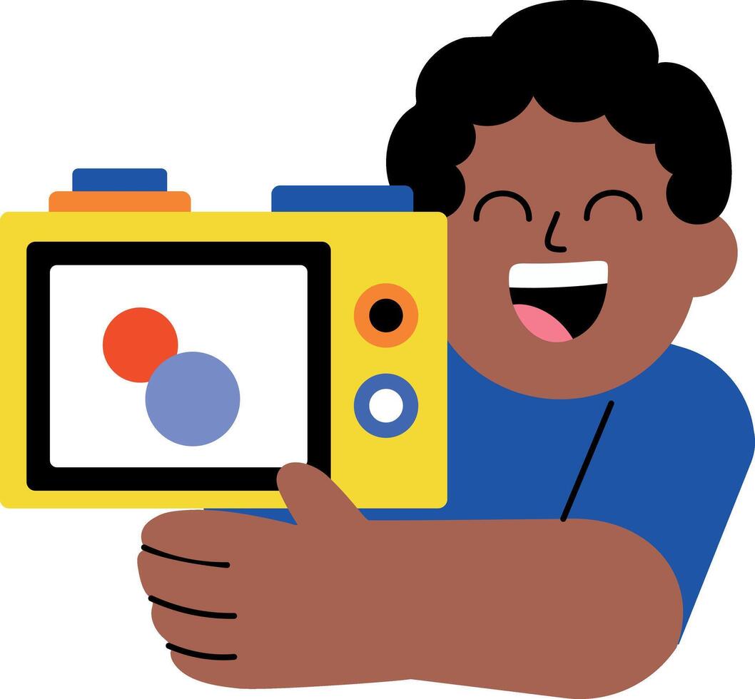 A flat style illustration showing a person using smart camera vector