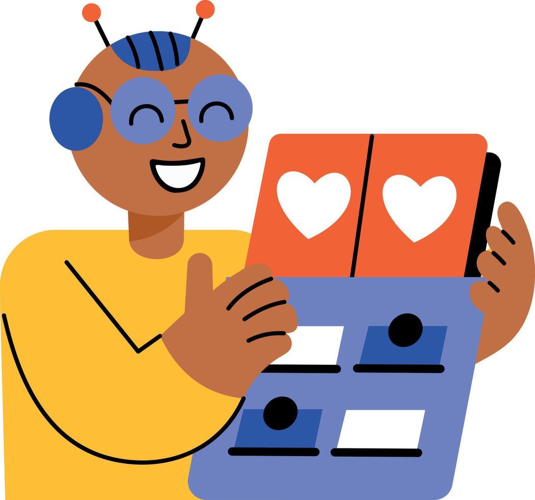 A flat style illustration showing an inventory robot vector