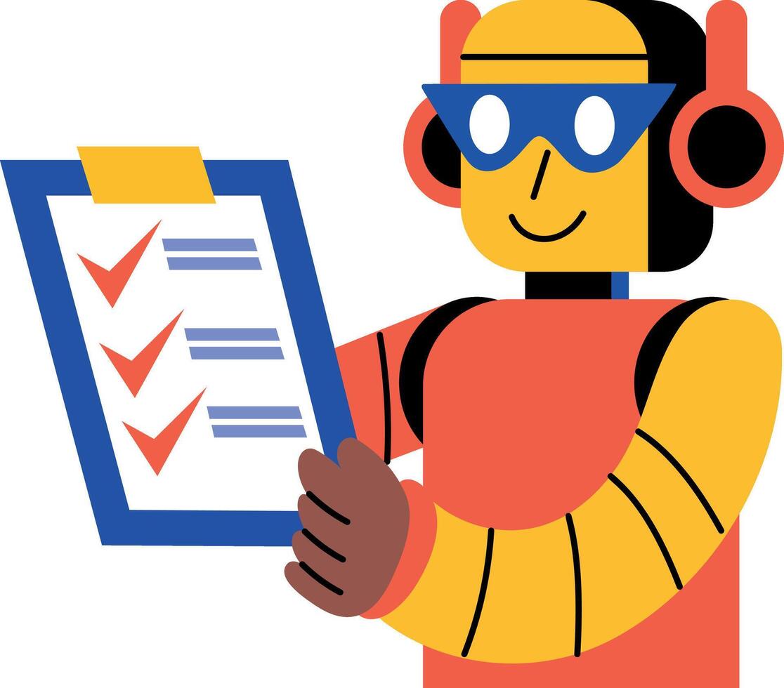 A flat style illustration showing a character generating reports vector